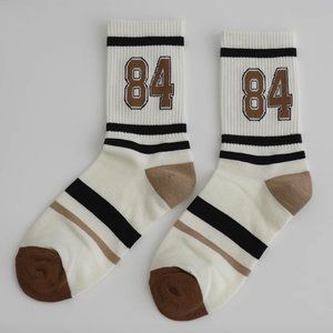 Brown and Black Striped Sports Style Daily Striped Pattern Socks with Number 84